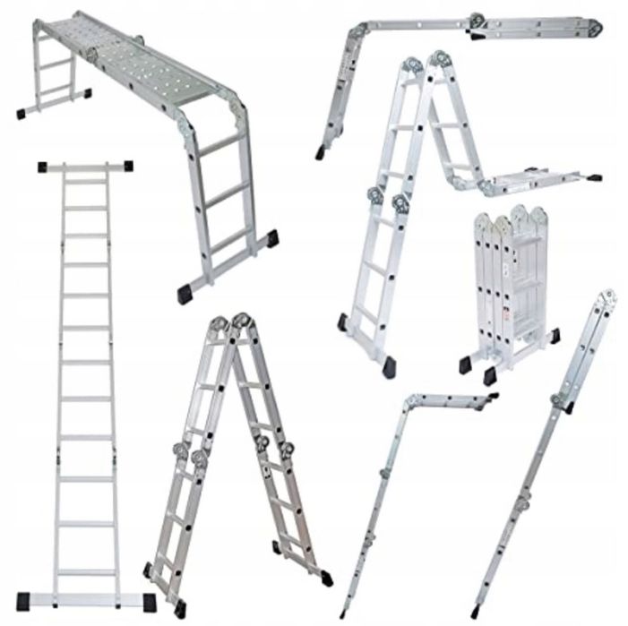 Drabina aluminiowa przegubowa 4x3 + podest do 150 kg