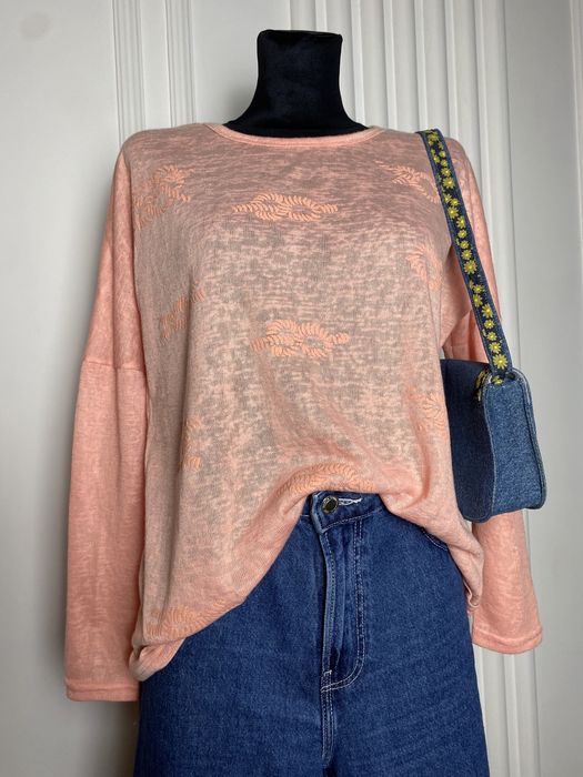 Sweter damski morelowy cienki L/XL TTH we wzory casualowy na wiosnę