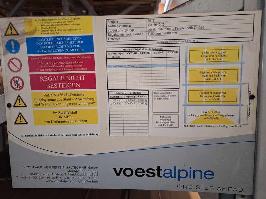 Solidny regał paletowy 7m wysokości używany 4800 m.p. Voestalpine
