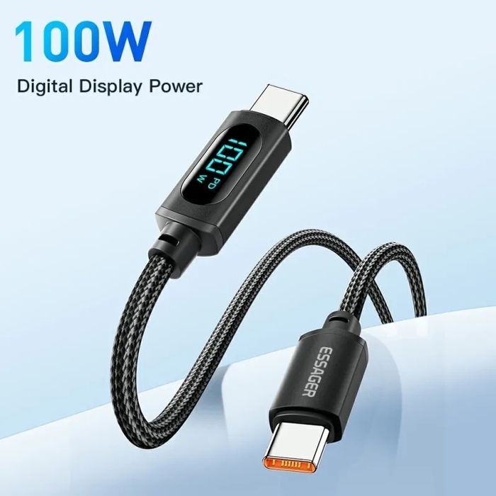Кабель 100W с дисплеем мощности экраном тайп-си PD ватт тип-це type-c