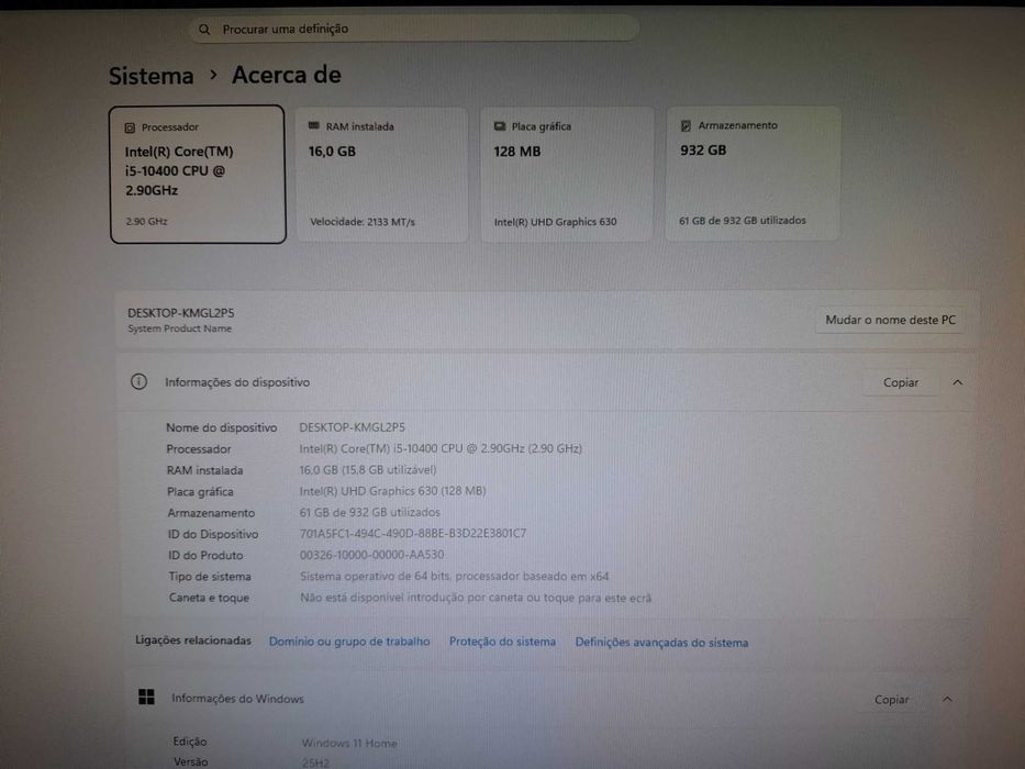 Intel Core i5 - 2.90GHz com Windows 11 e OFFICE 2021
