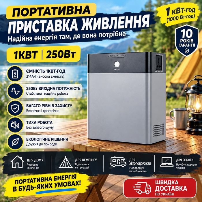 Емність 1000 Вт•год (1000Wh)  LiFe P04 зарядна станція дбж FLOWATT FLW-PT250W 1 кВт год(також PowMr  HiTHIUM HeroEE CTOLITY EcoFlow)  250ватт (250w)