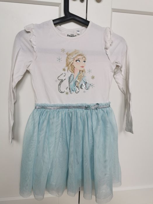 Sukienka Disney ELSA 128cm kraina lodu tiulowa brokatowa piękna