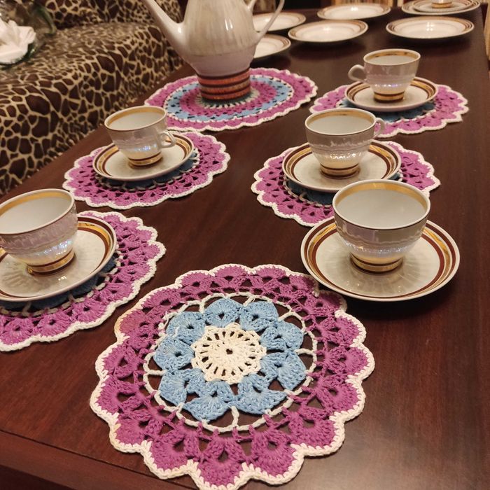 Набор вязанных салфеток крючком для сервировки стола, 6шт, цветные