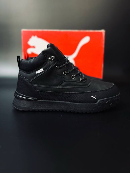 Высокие зимние кроссовки Puma/ ботинки красовки Пума черные кожанные