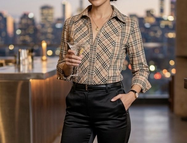 Piękna koszula beżowa w kratę rękaw 3/4 damska nowa jak burberry