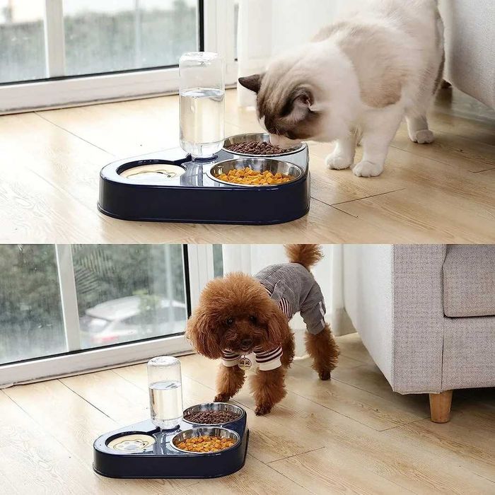 Miska potrójna na wodę karmę dla psa kota + butelka 500ml