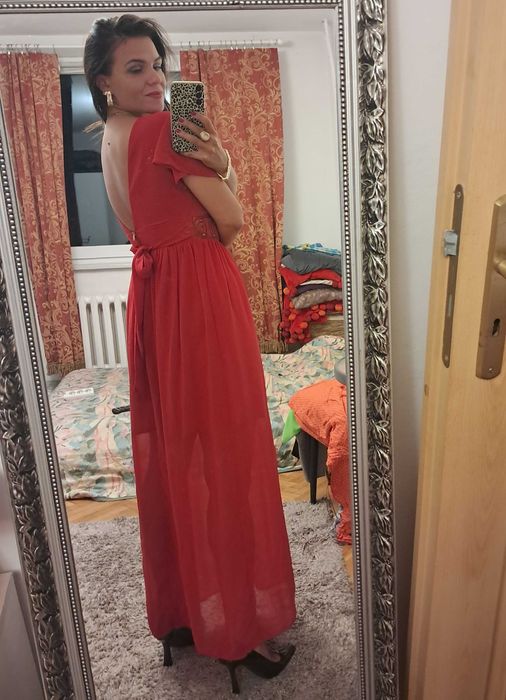 Malinowa maxi długa sukienka rozm. S