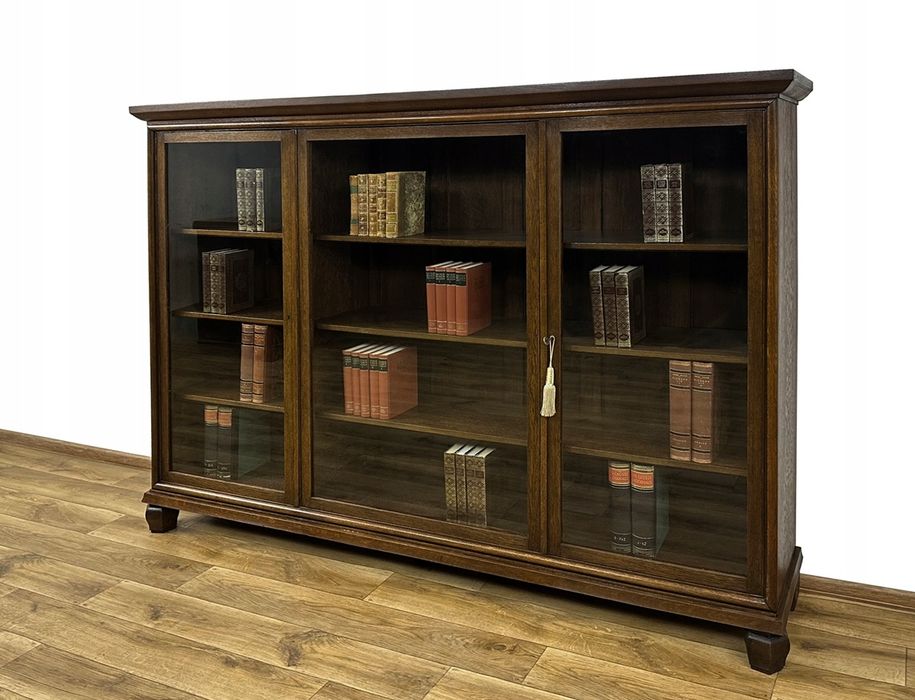 BIBLIOTEKA gabinetowa WITRYNA antyk PRZESZKLONA trzydrzwiowa