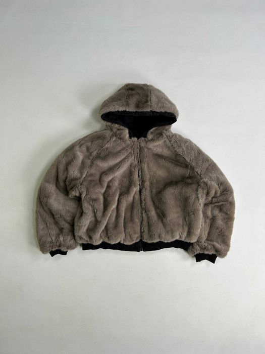 Бомбер двосторонній чорний с хутром дутый куртка курточка мех капюшон