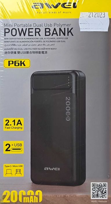 Powerbank AWEI P6K 20000MAH, czarny