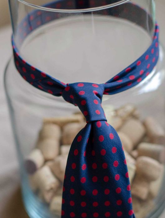Sartorialny krawat 100% jedwab, made in UK, M&S, dots, granat w grochy