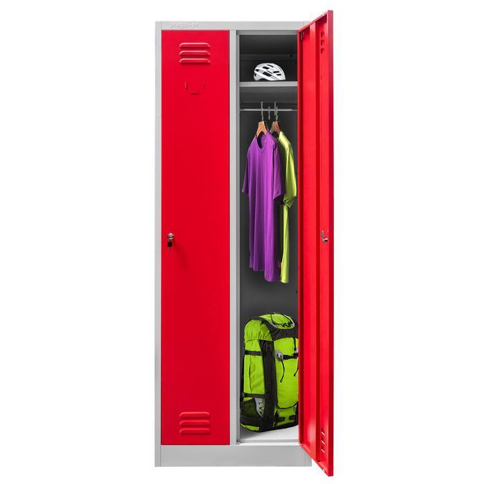 Szafka ubraniowa BHP Mega-M J-60 2 drzwiowa szara/ czerwony front