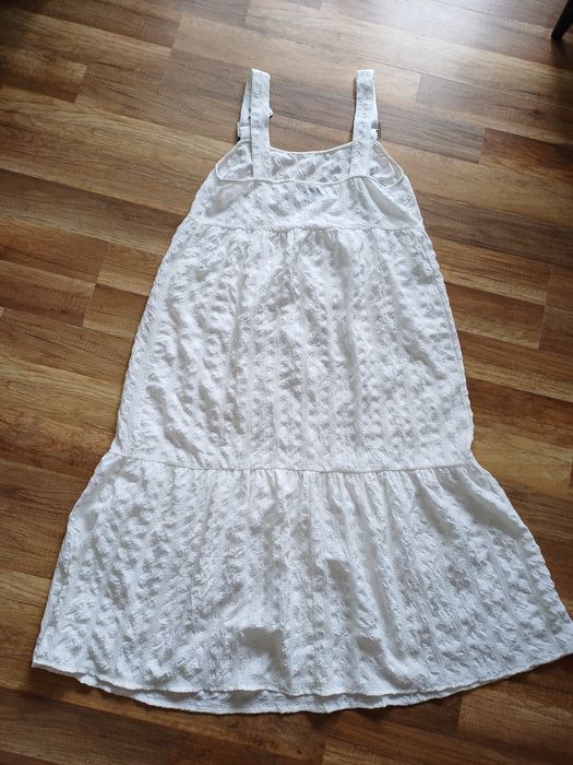 Sukienka biała długa 42 asos na szelkach lato XL midi