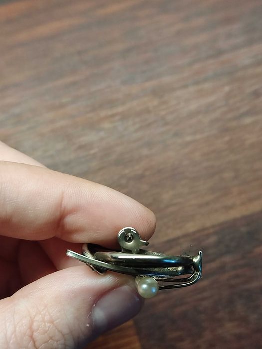 Stara broszka liść z perłami filigran handmade vintage retro