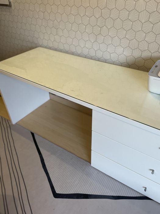 Secretária Grande de Escritório/Studio 200x80cm com Vidro e Gavetas