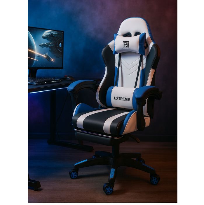 EXTREME R1 Blue - fotel gamingowy z poduszkami lędźwiową i pod kark