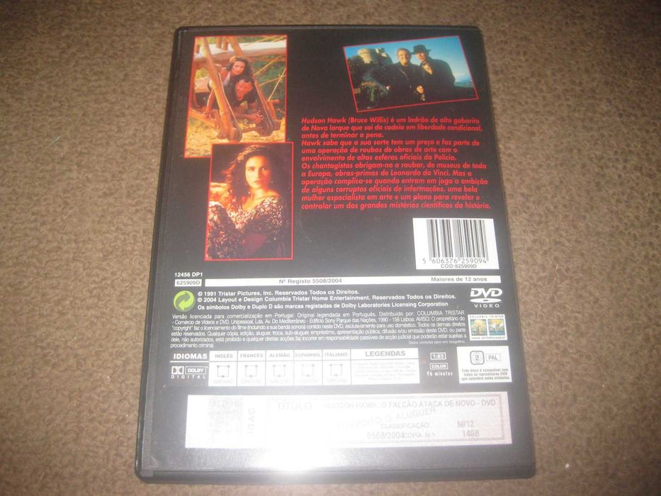 DVD "Hudson Hawk: O Falcão Ataca de Novo" com Bruce Willis/Raro!
