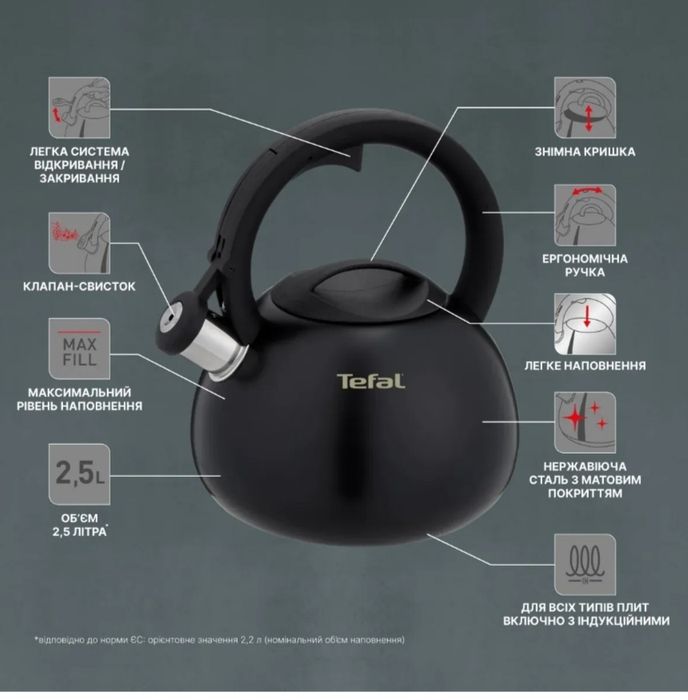 Чайник зі свистком Tefal Duetto+ 2.5 л N4180410