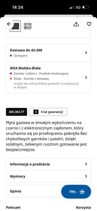 Płyta gazowa SKALAN IKEA