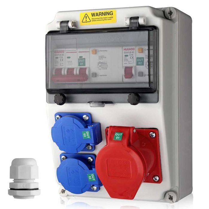 31 05 EYPINS Skrzynka Rozdzielcza z Wyłącznikiem RCD 2x230V Schuko 1x16A CEE – IP65