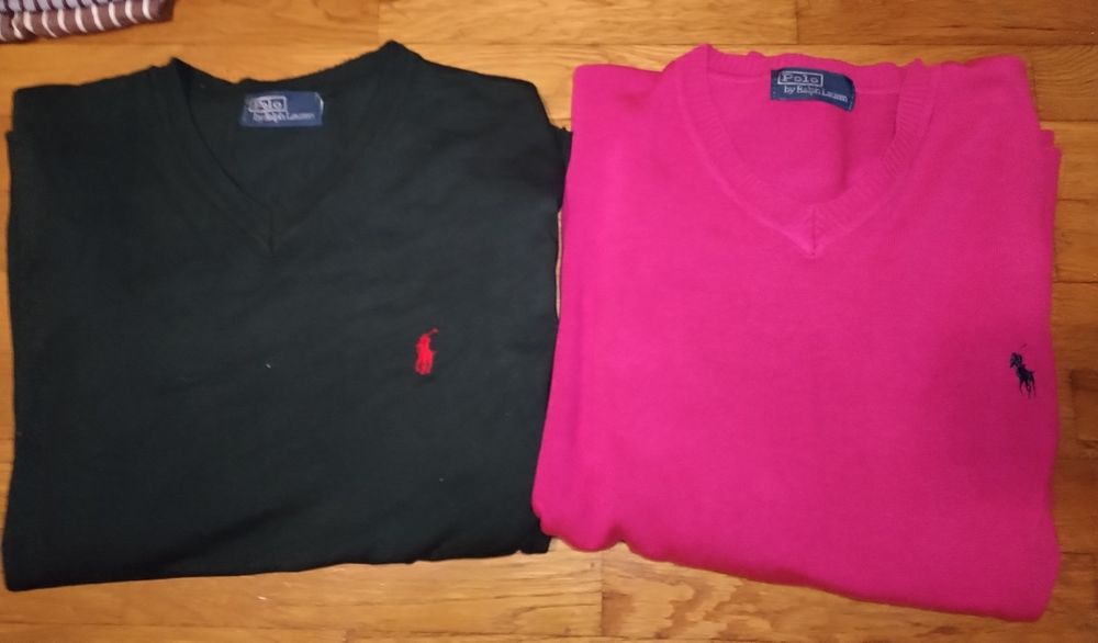 Camisola de lã merino Ralph Lauren tam XL rosa e verde