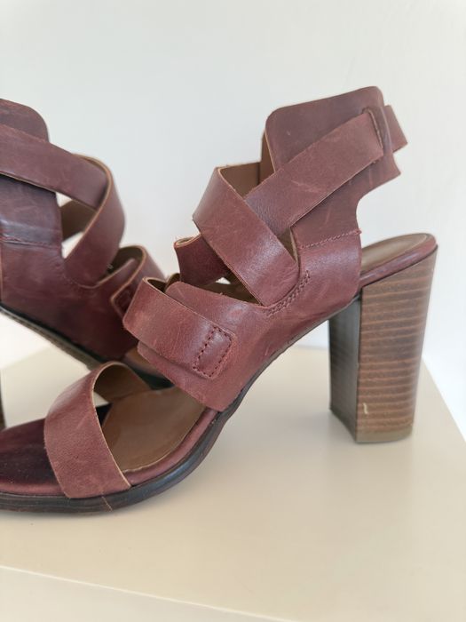 Skórzane sandały Este skóra naturalna słupek obcas bordo bordowe