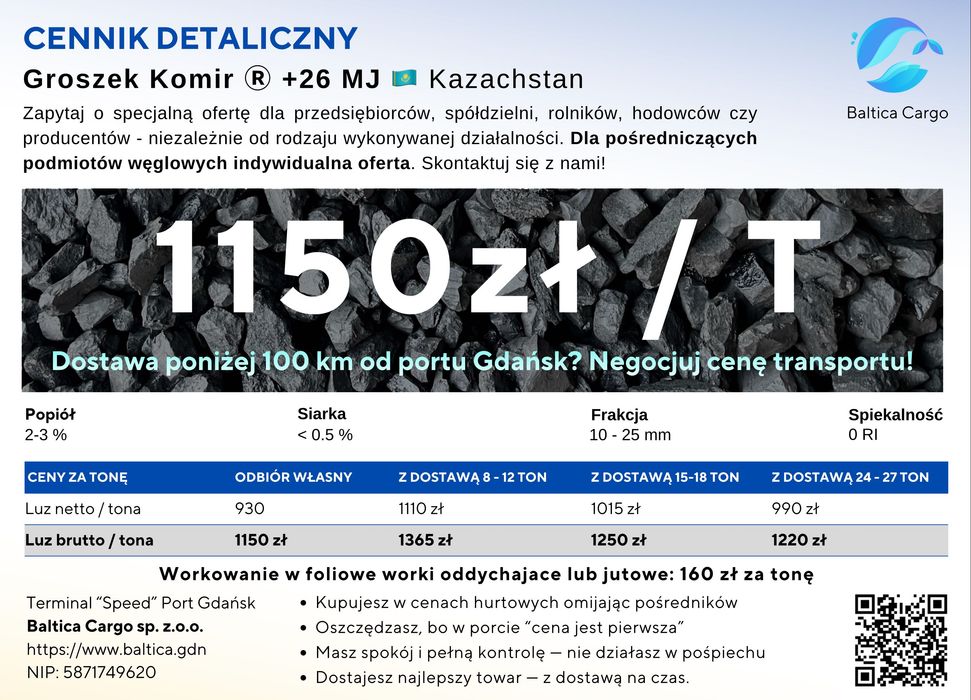 Groszek Komir +26 MJ | Transport lub odbiór własny