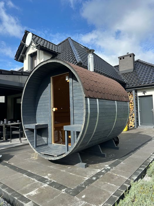 ZŁOŻONA Sauna ogrodowa beczka z piecem harvia 9kw