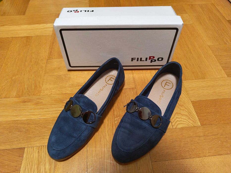 Skórzane mokasyny Filippo DP2148/21 NV – granatowe, rozmiar 38