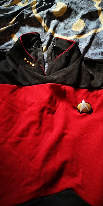 Star Trek - camisola vermelha e preta comandante Picard, tamanho XL