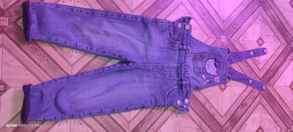 Полукомбінезон джинсовий для дівчинки на флісі 18-24, 92 розмір