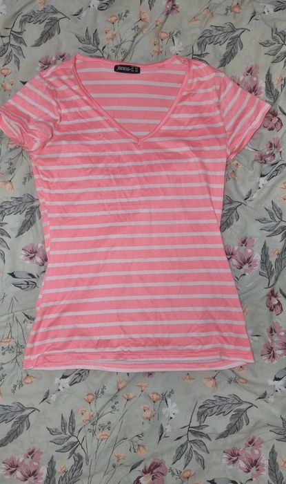 T-shirt damski w paski różowy Janina rozmiar M