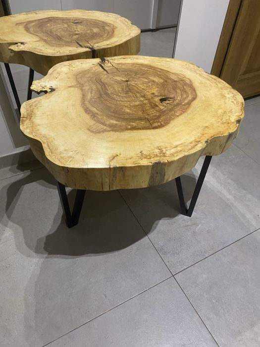 Stolik z plastra kasztana z żywicą loft-75/65cm