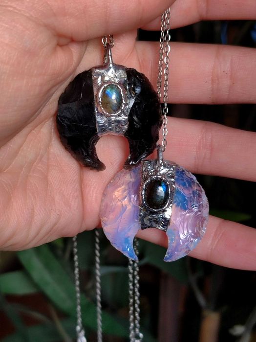 Coleção colar com luas com labradorite
