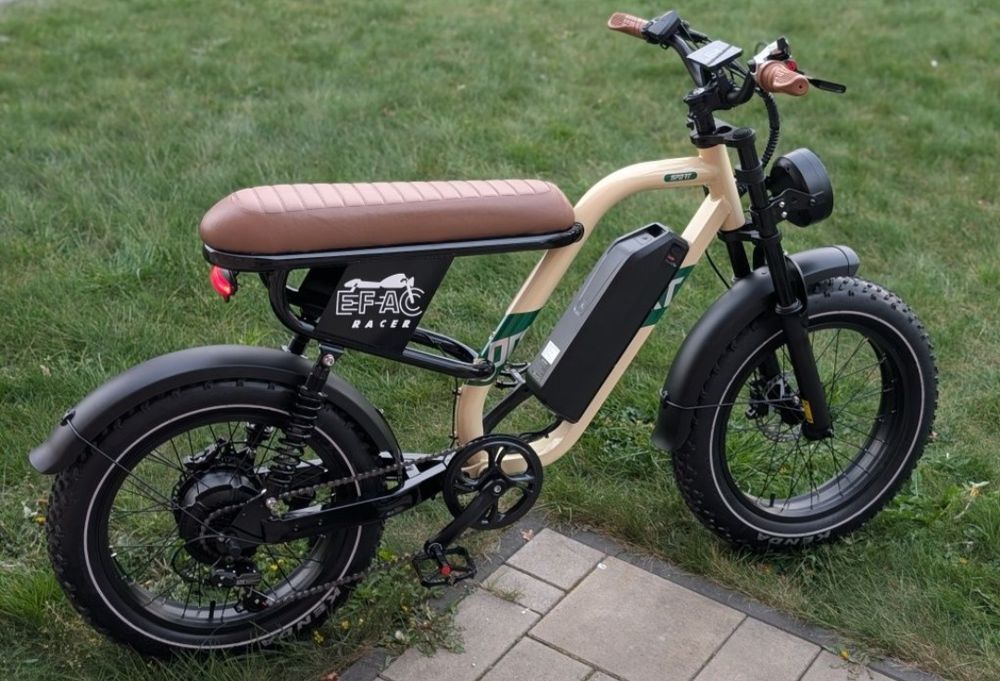 Elektryczny rower OneSport W66 Fatbike Moped Full E-Bike, pełna amortyzacja, podwójne siedzenie, dwuosobowy, zasięg 100km, możliwe odblokowanie