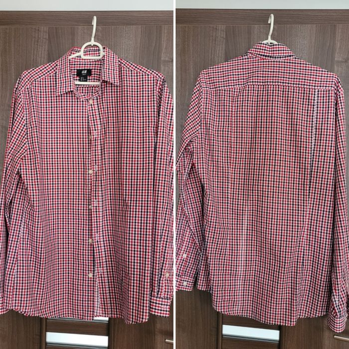 Koszula H&M, rozm. M, slim fit, na codzień, czerwona, z długim rękawem