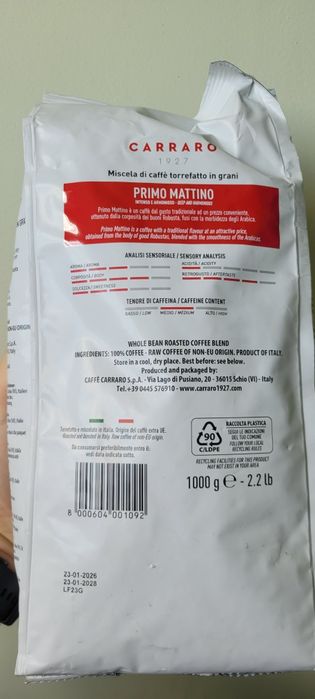 Kawa Ziarnista Carraro Primo Mattino 1000g