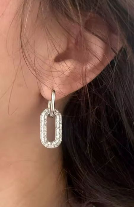 Стильні срібні сережки 925s срібло серьги серебро звенья звена камни