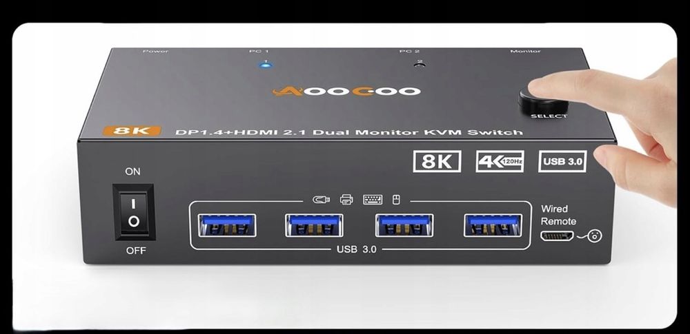 Przełącznik KVM dwa monitory, HDMI DP, 2 porty