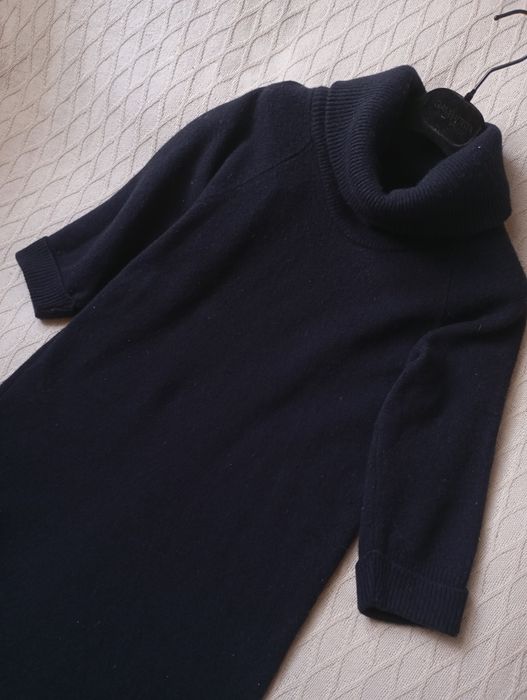 MASSIMO DUTTI S Wool Cachemire Blend granatowa sukienka 95% wełna