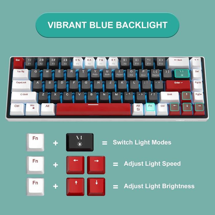 Mechaniczna klawiatura gamingowa SKY68 60% RED Switch LED Niebieski816