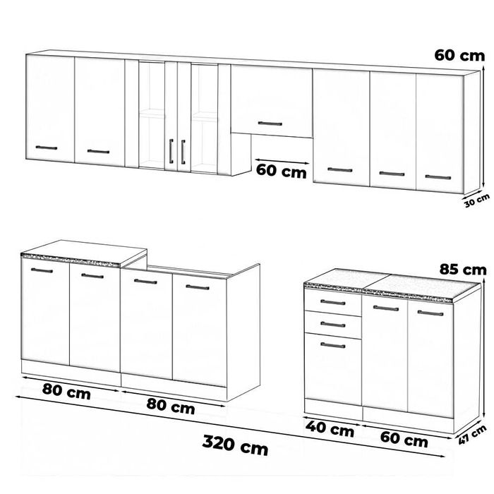 Kuchnia Modułowa Jowita 3.2m Nowoczesny Zestaw Szafki Kuchenne Pojemne