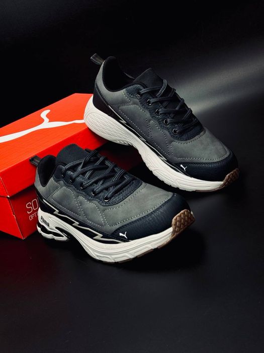 Хит на весну! Кожаные кроссовки Puma/ мужские кроссовки Пума серые