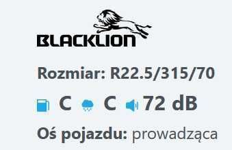 315/70R22.5 Opona ciężarowa BlackLion BF188 Prowadząca