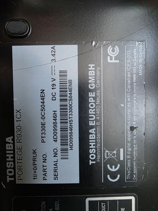 Laptop toshiba r930, core i3 dysk ssd, diagnostyka