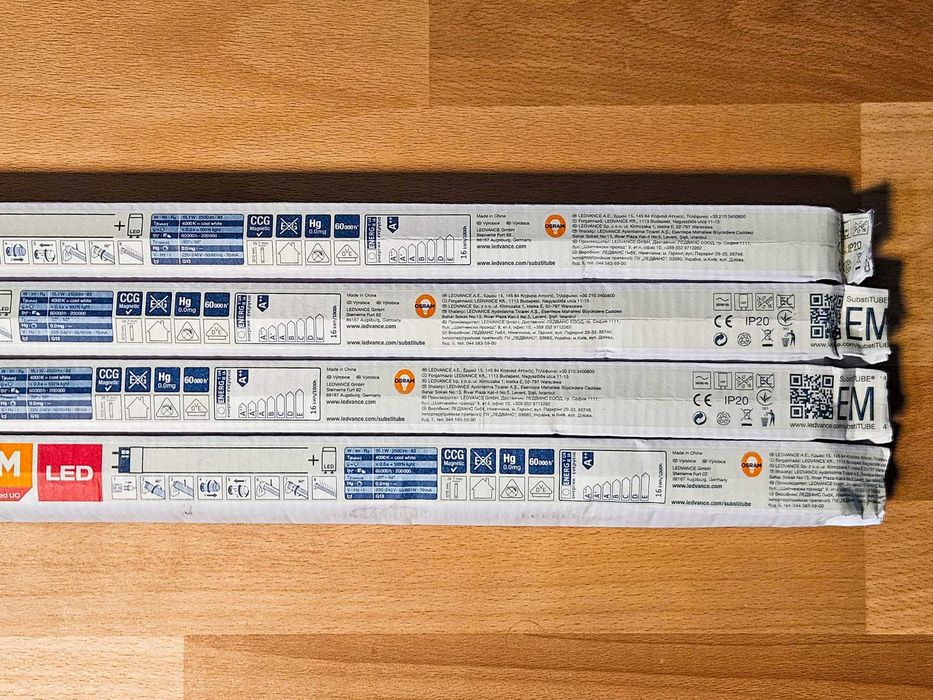 4x Tubo LED T8 120cm 15.1W 4000K G13 1 lado – OSRAM SubstiTUBE – NOVO