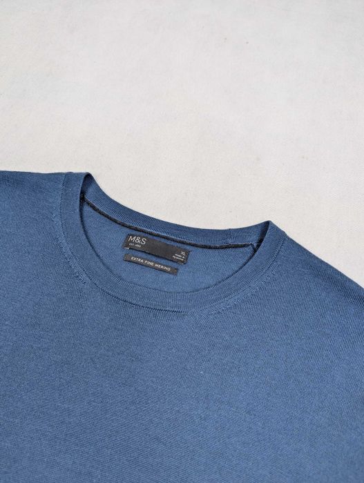 M&S niebieski sweter 100% wełna merynosa merino XL