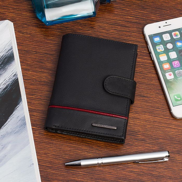 portfel męski z lampasem bellugio  - czarno-czerwony