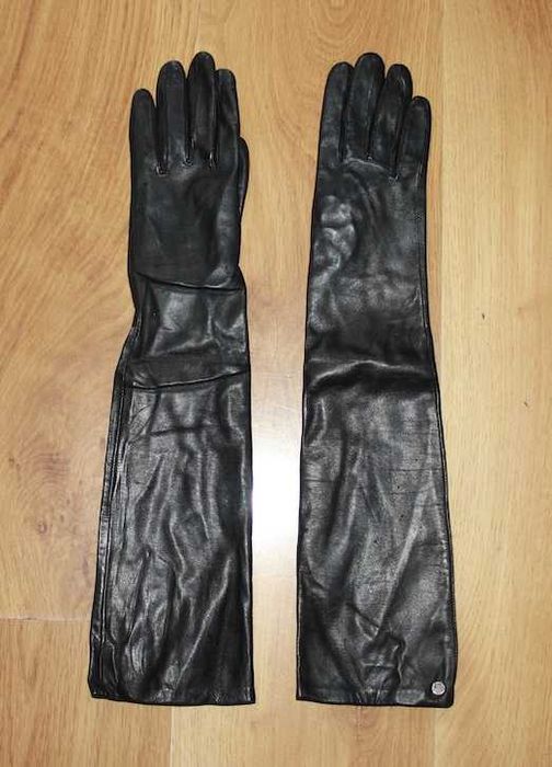 OCHNIK skóra skórzane czarne długie rękawiczki łokieć naturalna